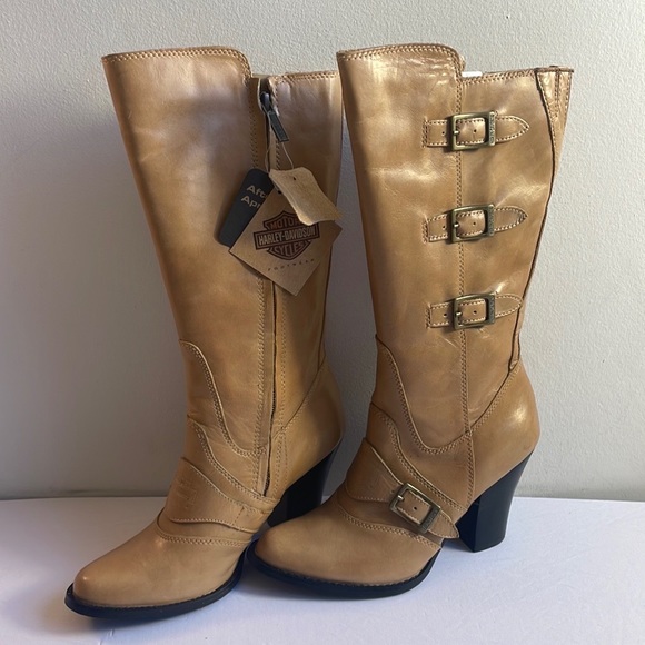 Tan Leather Harley-Davidson Heeled Boots NWT Size 6 - Picture 11 of 13